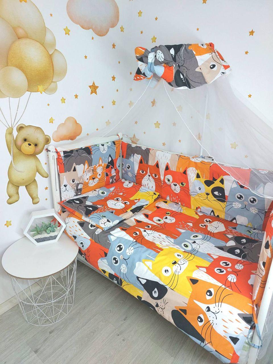 Комплект детского постельного белья Котиы 9в1 Красный/Серый