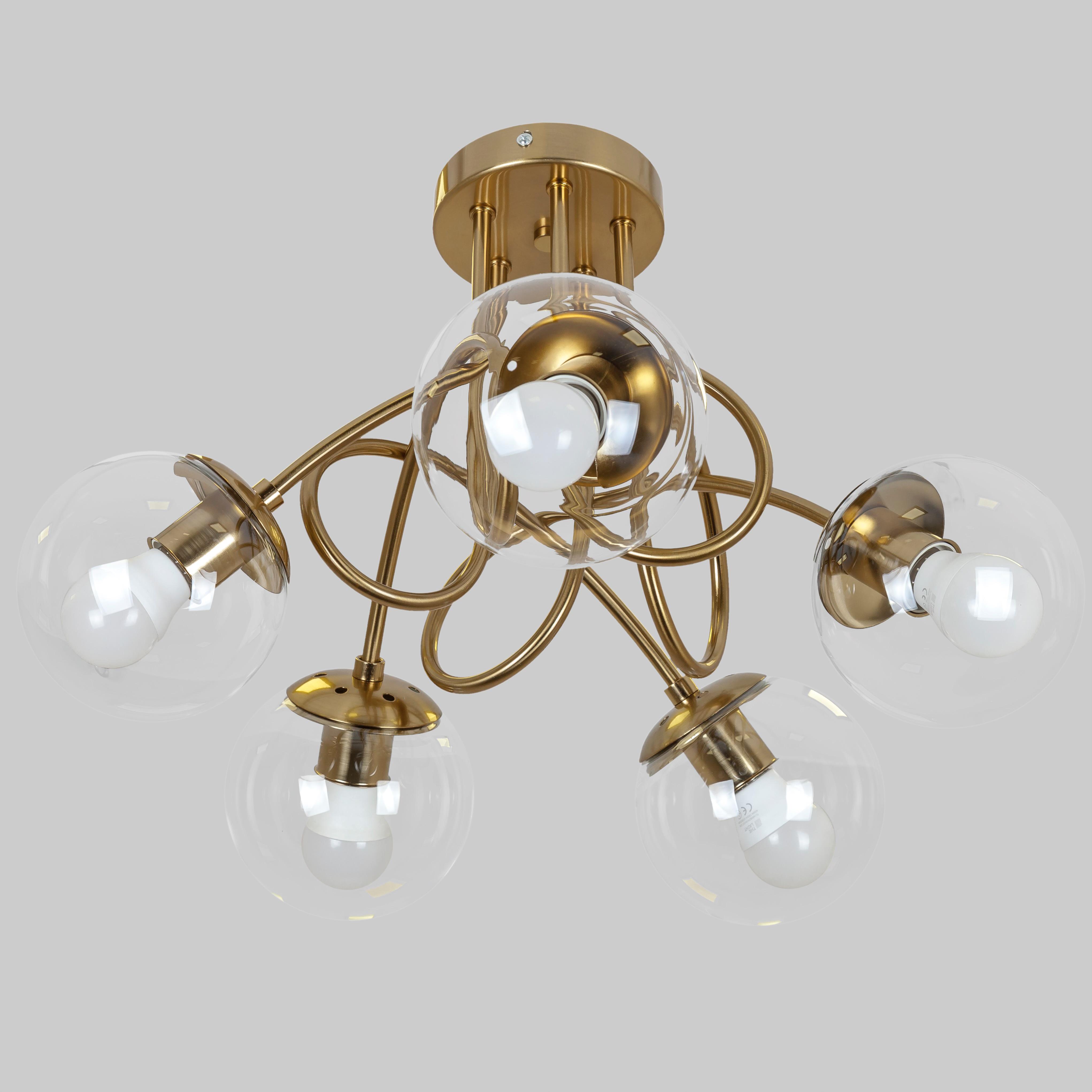 Люстра потолочная Modern Glow с 5 плафонами-шарами Бронзовый (52-9910-5 BRZ+CL) Люстра потолочная Modern Glow с 5 плафонами-шарами Бронзовый (52-9910-5 BRZ+CL)