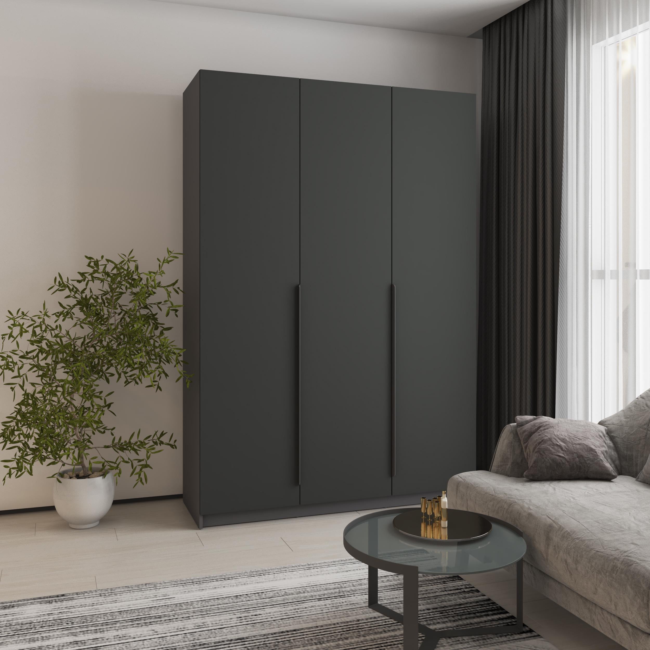 Шафа 3-дверна MebelStar Оскар МДФ Ultra Mat BL-B додаткова штанга 150x52x220 см Антрацит/Антрацит (MBS-5705)