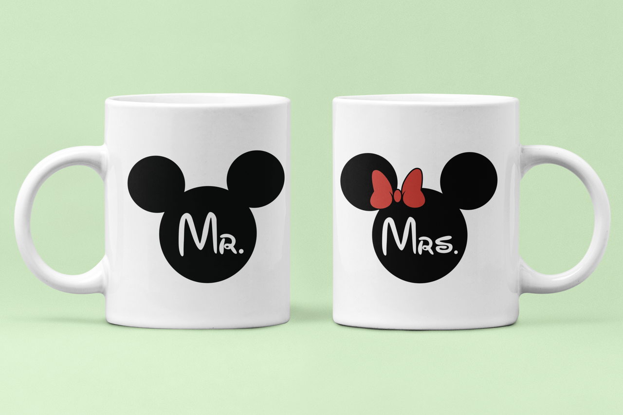Чашки парные "Mr and Mrs" Микки и Минни Маус 2 для влюбленных 330 мл Белый (ВЛ66Ч)