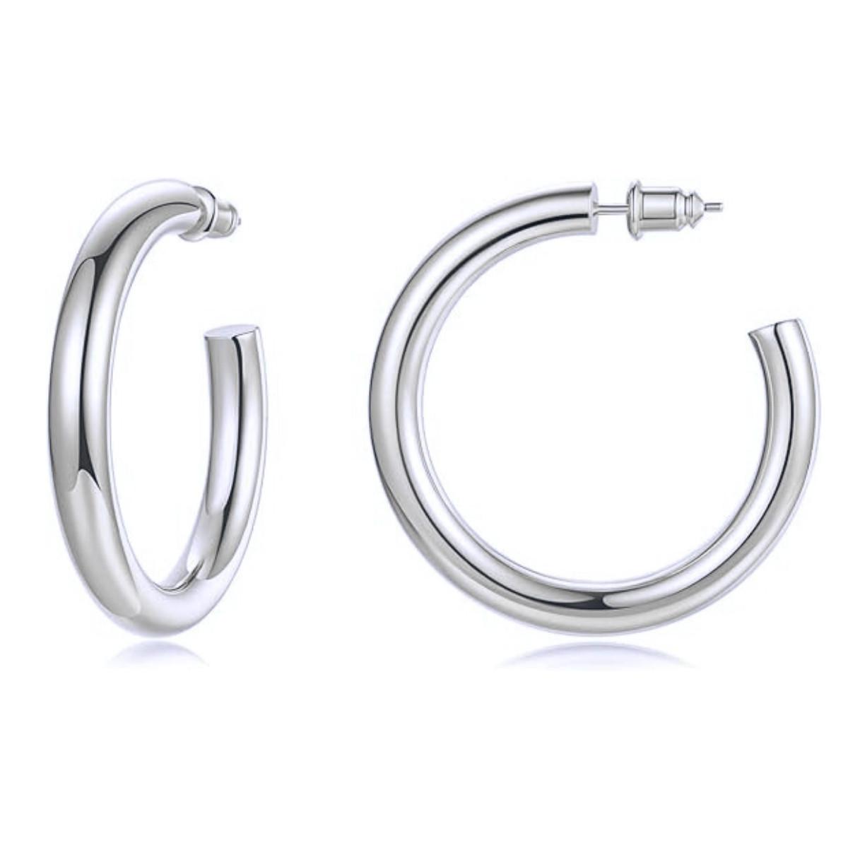 Сережки-кільця жіночі Round Chunky Hoops 40 мм Сріблястий (255) - фото 2