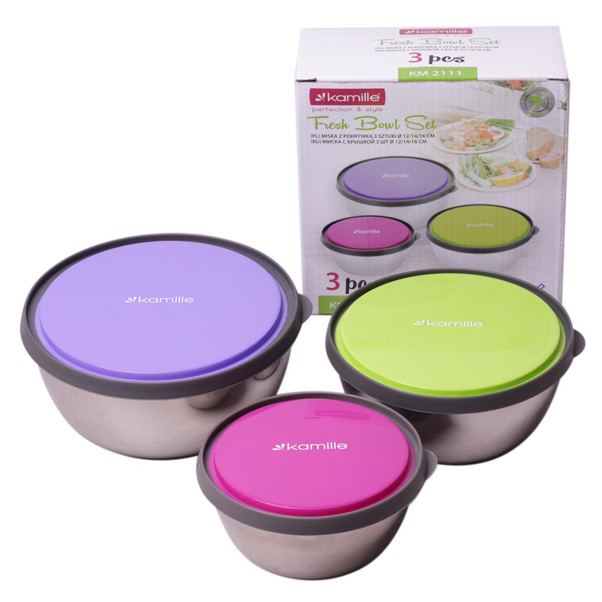Миски із нержавіючої сталі з кришками Kamille 3 шт. - фото 4 Миски із нержавіючої сталі з кришками Kamille 3 шт. - фото 4