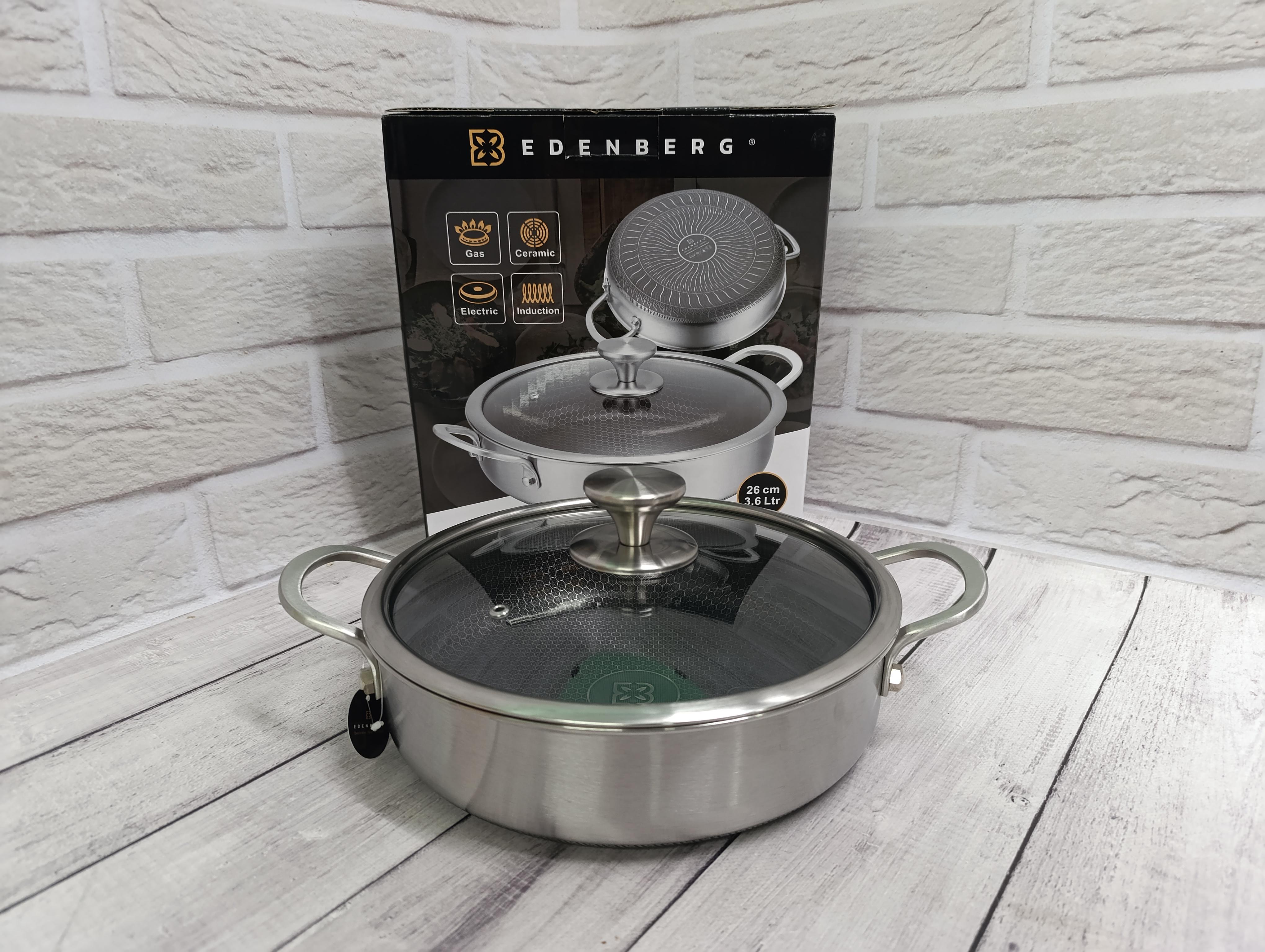 Сковорода-сотейщик Edenberg 26x7 см 3,6 л из нержавеющей стали (EB-13077) Сковорода-сотейщик Edenberg 26x7 см 3,6 л из нержавеющей стали (EB-13077)