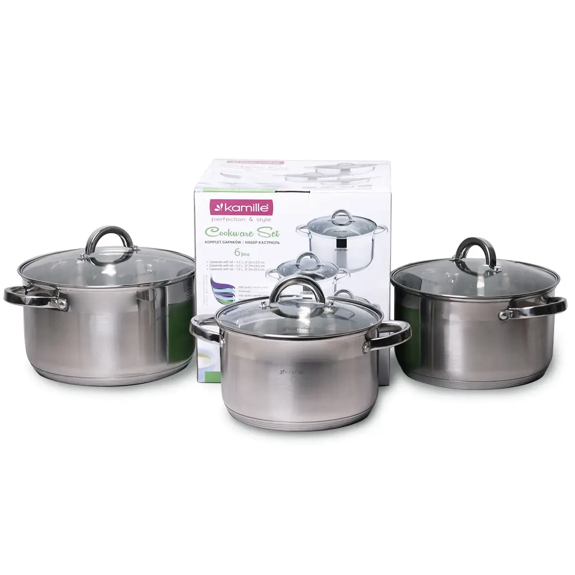 Набір каструль Kamille із нержавіючої сталі 6 пр. (KM-5630S)