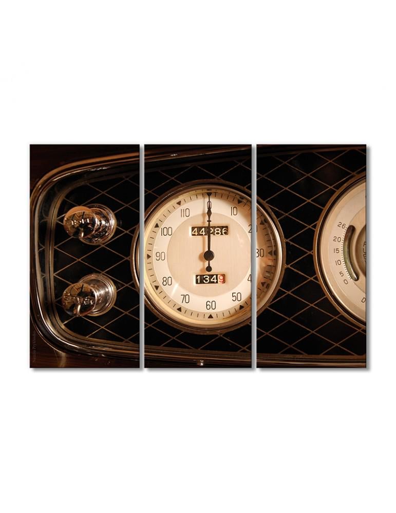 Картина модульная Спидометр ретро автомобиля 3 модуля 50x75 см