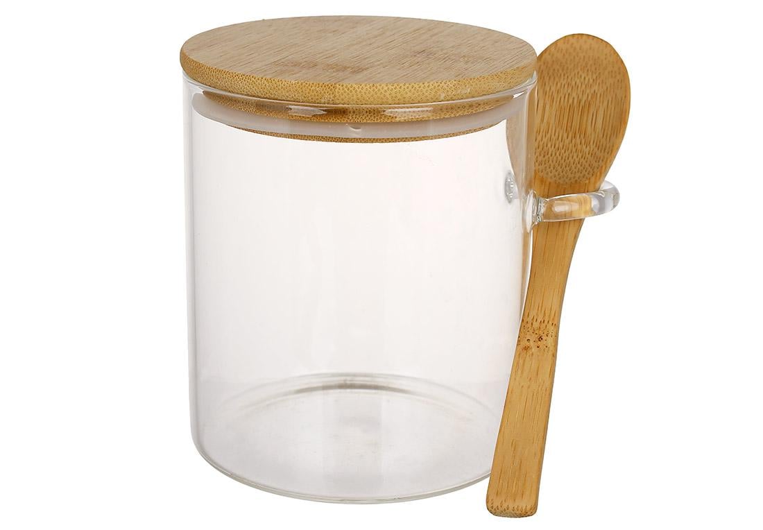 Банка стеклянная круглая с бамбуковой крышкой и ложкой 450 мл (992-535)