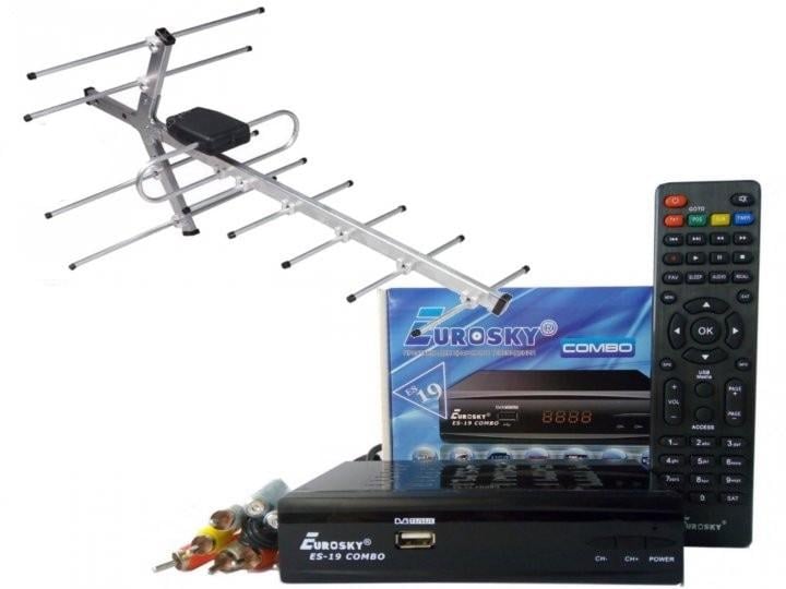 Комплект DVB-S2/T2 комбінований тюнер Eurosky ES-19 Combo/антена зовнішня Хвиля 1-06 50 км
