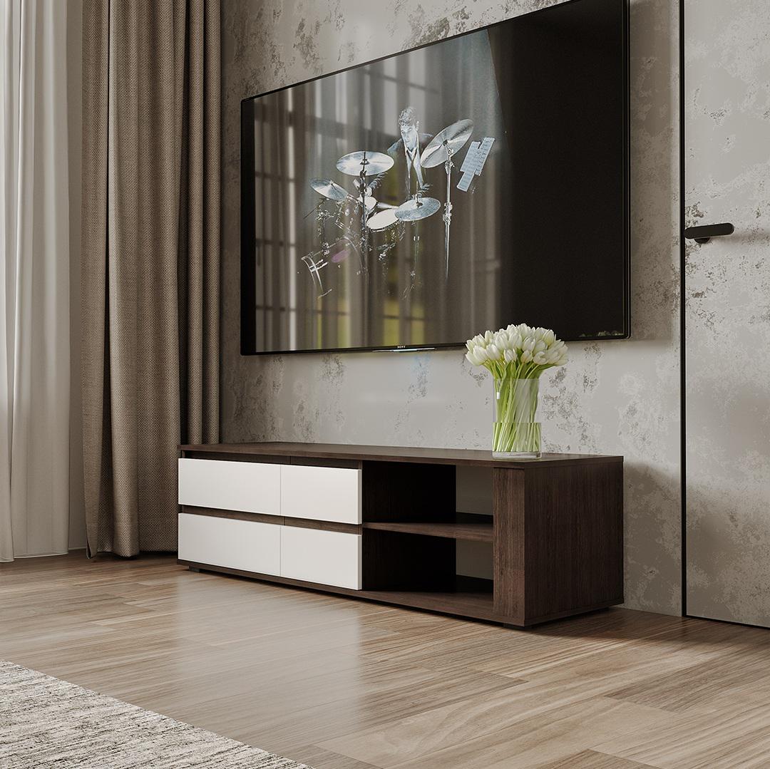 Тумба під телевізор із дверима та полицями 1500x430x450 мм Венге темний (mt-205-vg)