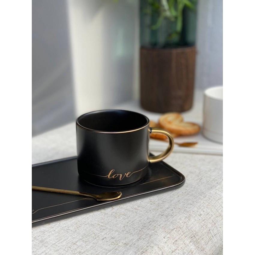 Чашка Love с блюдцем и ложкой 200 мл Черный (O8030-129) - фото 3 Чашка Love с блюдцем и ложкой 200 мл Черный (O8030-129) - фото 3