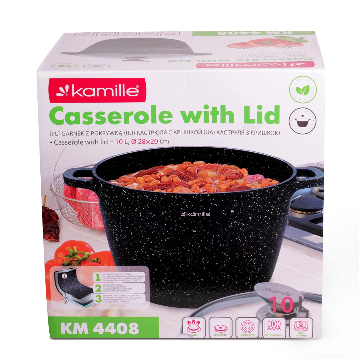 Кастрюля со стеклянной крышкой Kamille KM-4408 алюминиевая литая с антипригарным покрытием 10 л Черный (124-84-4408) - фото 7 Кастрюля со стеклянной крышкой Kamille KM-4408 алюминиевая литая с антипригарным покрытием 10 л Черный (124-84-4408) - фото 7