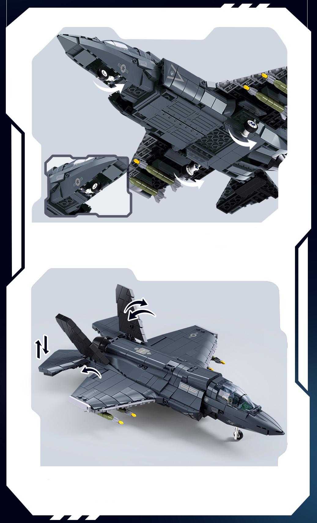 Конструктор Sluban винищувач F-35BS 705 дет. (M38-B1361) - фото 5 Конструктор Sluban винищувач F-35BS 705 дет. (M38-B1361) - фото 5