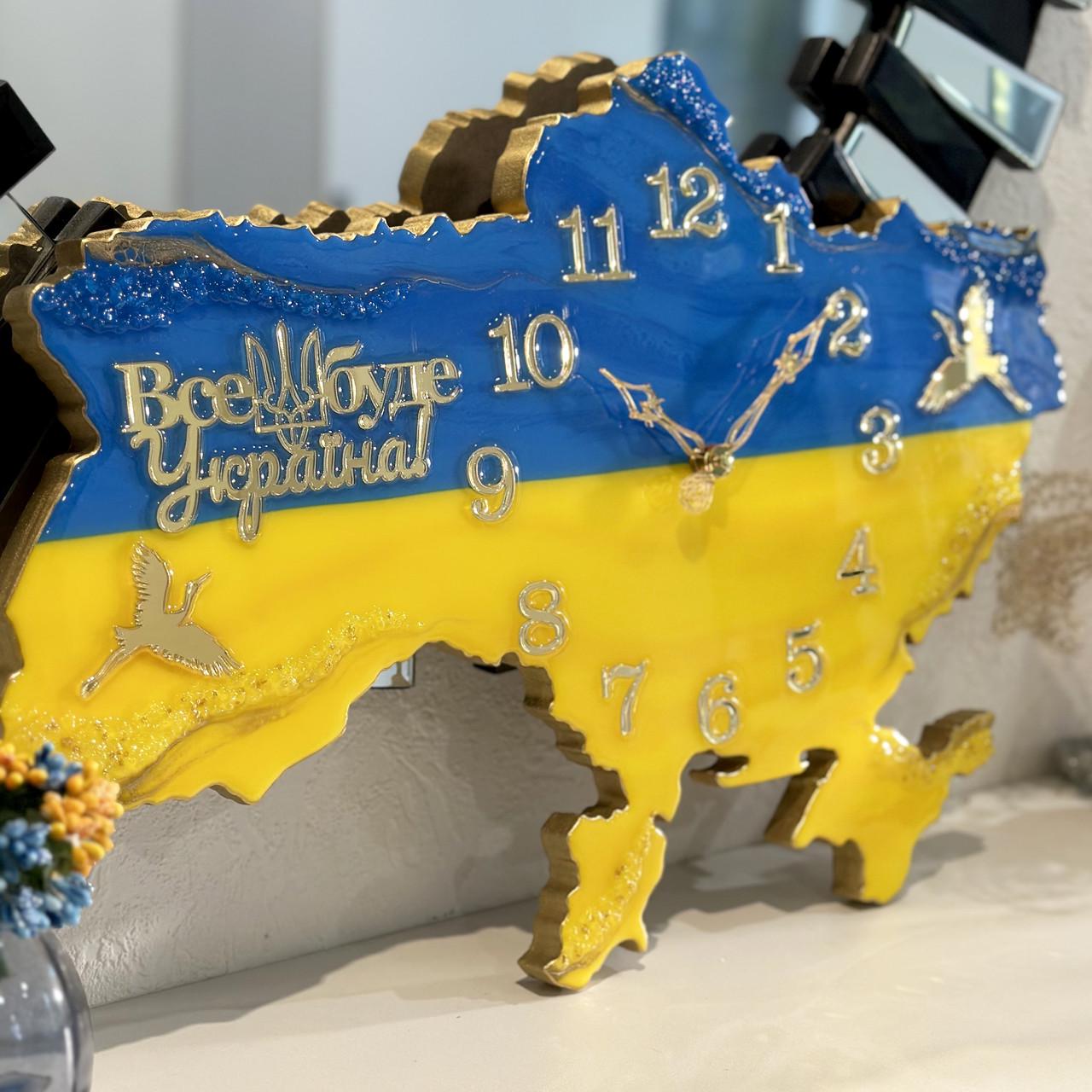 Годинник настінний з епоксидної смоли Карта України 140х94 см