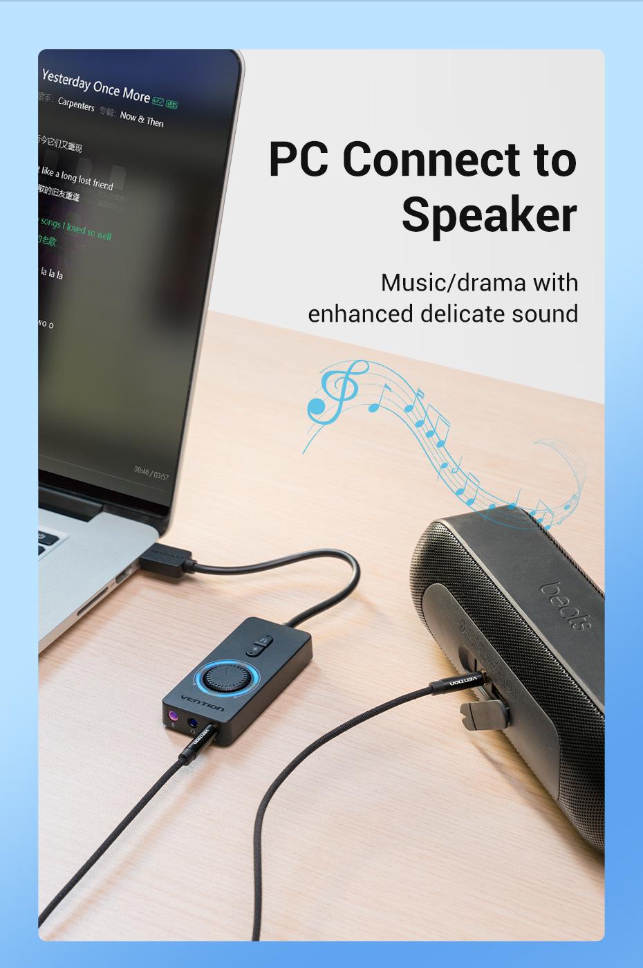 Звукова карта з підтримкою мікрофону Vention USB-3x 3,5 мм minijack 16 біт/48 кГц TRS AUX з керуванням гучності 0,5 м Чорний (CDRBD) - фото 6