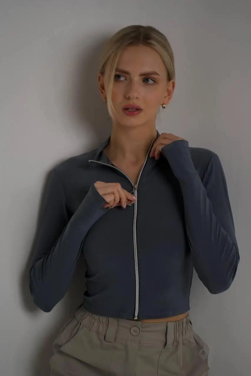 Женский лонгслив на замке с длинным рукавом S Серый (ТAPE22)