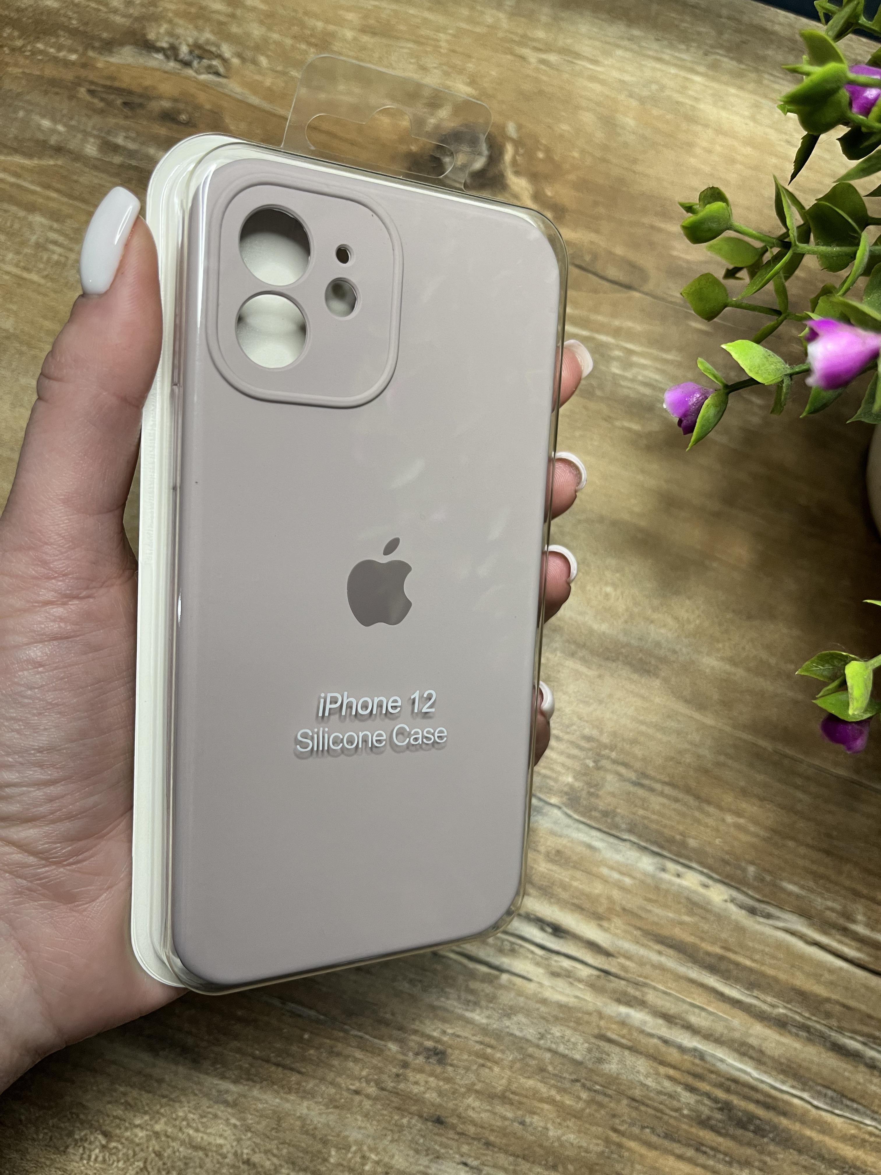 Чехол накладка на iPhone (Айфон) 12 квадратные борта silicone case full camera Apple