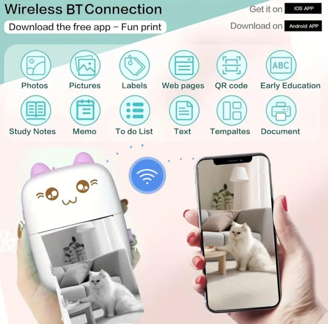 Термопринтер для этикеток и заметок Bluetooth Розовый - фото 2