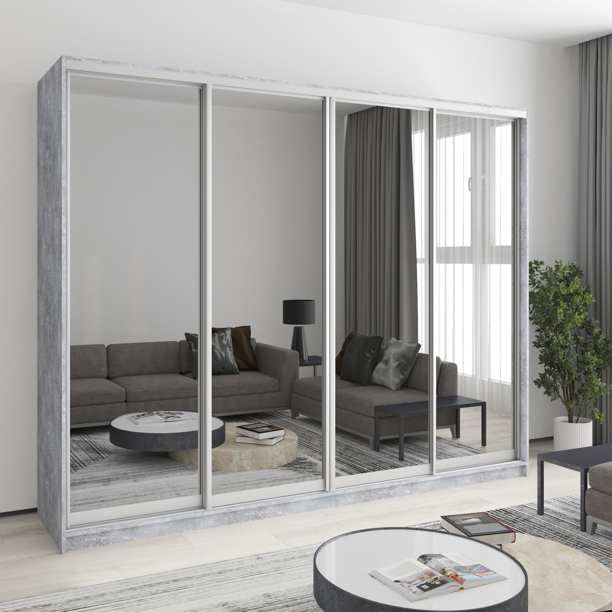 Шкаф-купе четырехдверный MebelStar Стандарт AL 4 зеркала 260x45x210 см Бетон (MBS-12331) Шкаф-купе четырехдверный MebelStar Стандарт AL 4 зеркала 260x45x210 см Бетон (MBS-12331)