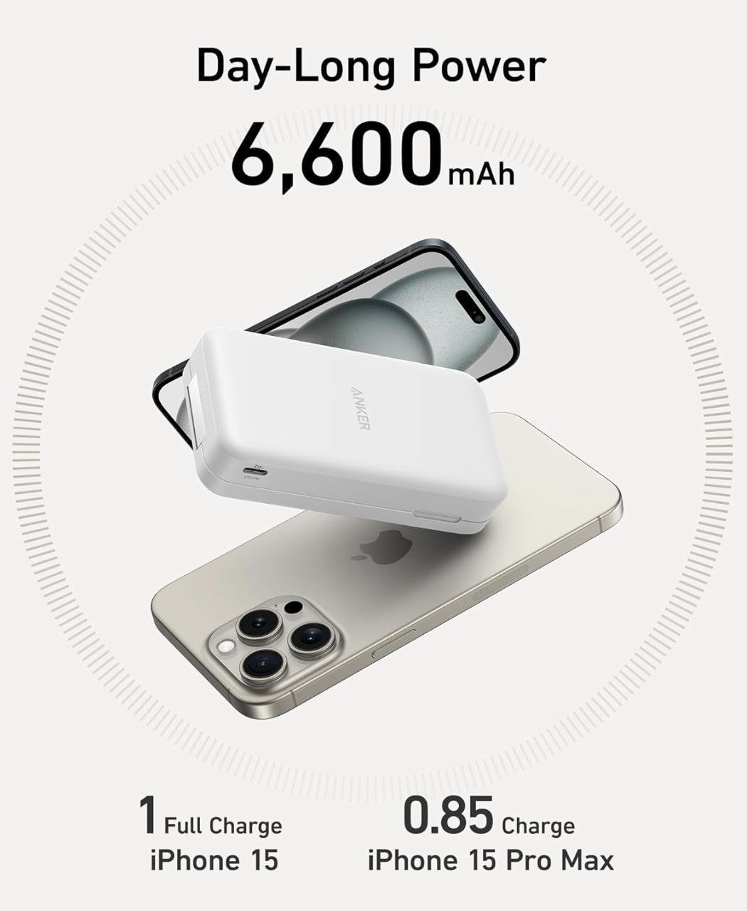 Повербанк Anker MagGo 6600 mAh 15W QI2 White (2117169742) - фото 5 Повербанк Anker MagGo 6600 mAh 15W QI2 White (2117169742) - фото 5