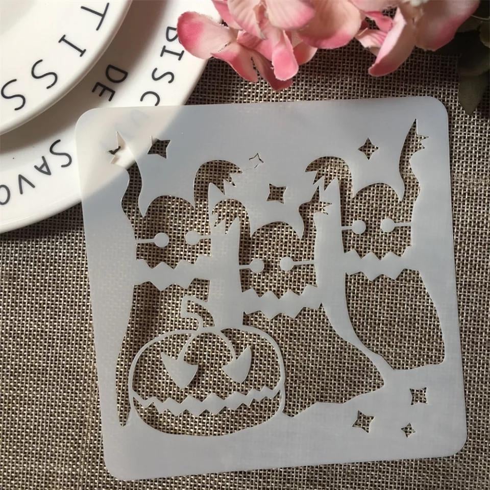 Трафарет на Хэллоуин Призраки с тыквой 13х13 см Серый (7615/37)