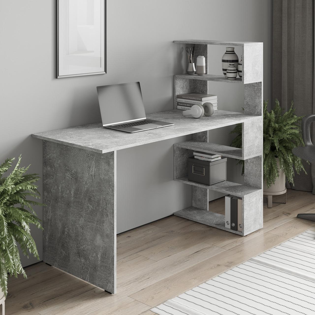 Письменный стол с полками 141,6x122,6x58,4 см Бетон (ST-0015)