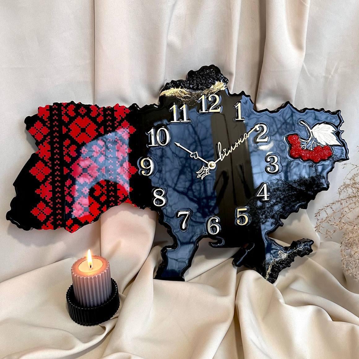 Часы настенные из эпоксидной смолы Карта Украины 50x34 см