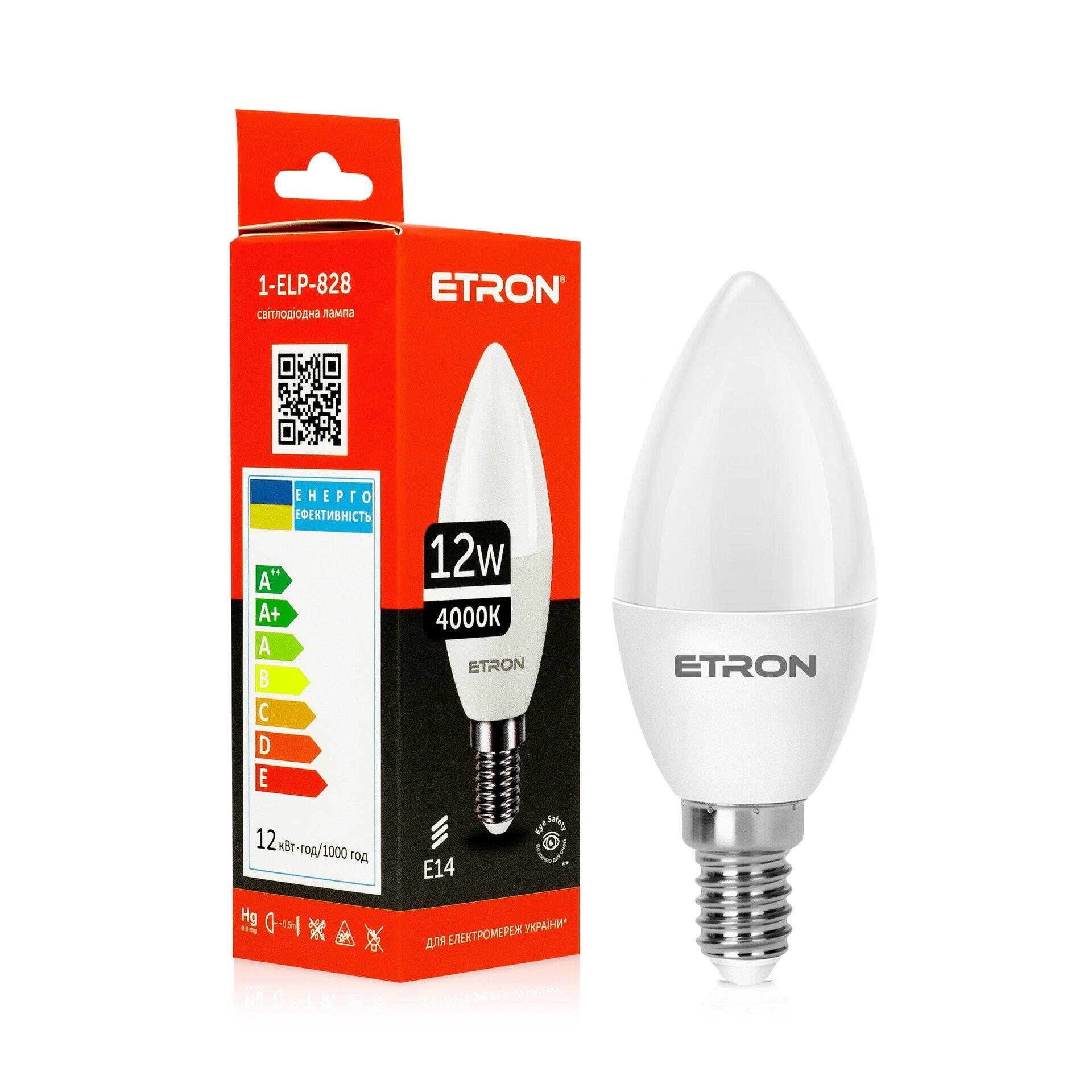 Лампа світлодіодна ETRON 1-ELP-828 12W 4000K E14 C37