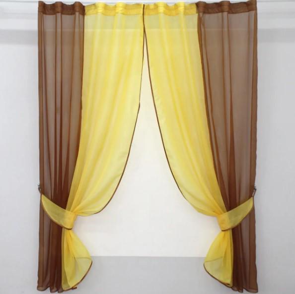 Комплект штор на кухню/балкон 265х170 см Коричневый/Желтый (017к) - фото 1 Комплект штор на кухню/балкон 265х170 см Коричневый/Желтый (017к) - фото 1