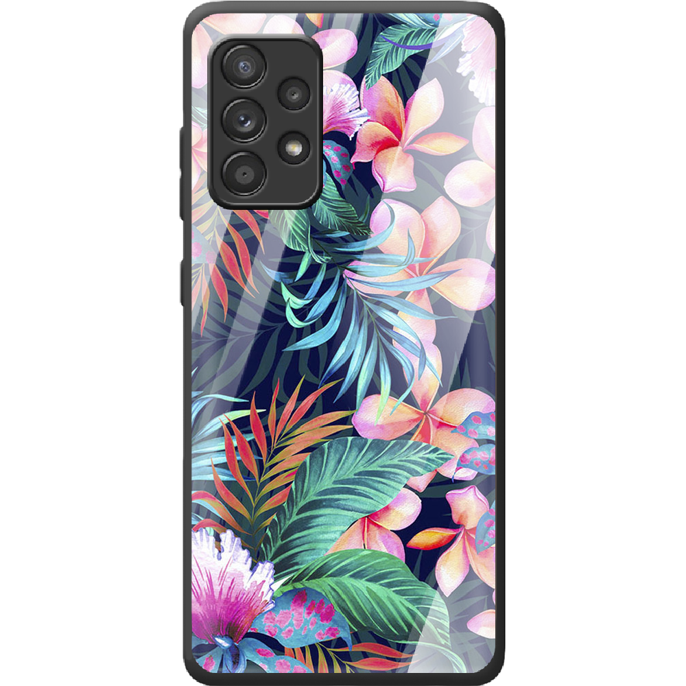 Чохол BoxFace Samsung A525 Galaxy A52 flowers in the tropics Чорний силікон з склом (42075-up1971-42232)