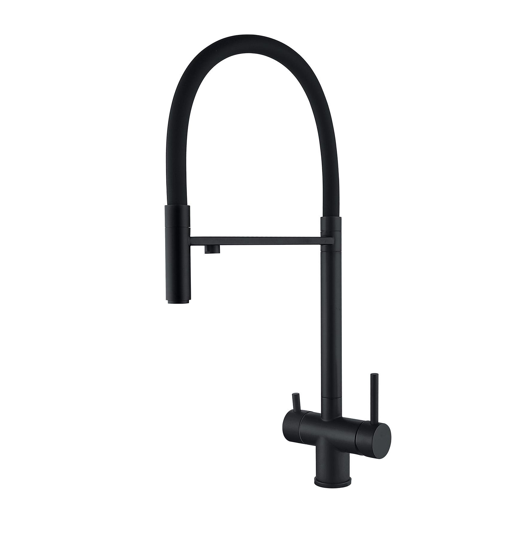 Смеситель для кухни Wezer TOP4-01-BLACK с гибким изливом и возможностью подключения фильтрованной воды Черный (10772288)