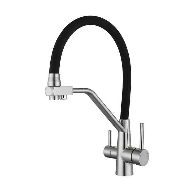 Смеситель для кухни Lidz Round с гибким гусаком и подключением к осмосу Black/Nickel Satin (LDARI020F3BNK37647)