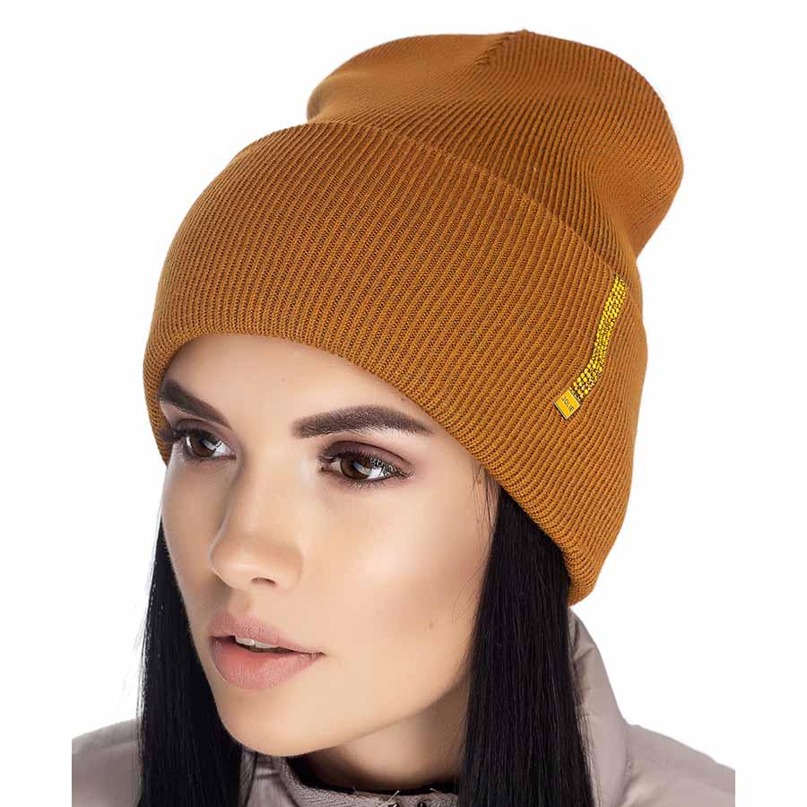 Шапка Leks Страза демисезонная с отворотом р. 53-57 Горчичный