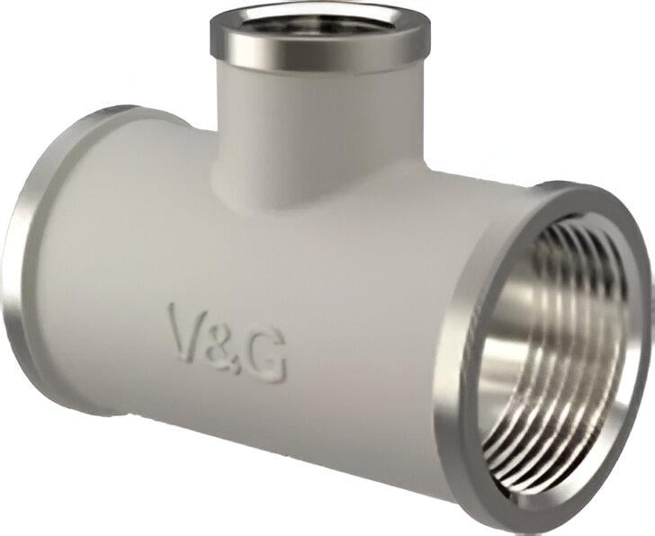 Тройник переходной V&G VALOGIN 1"х3/4"х1"ВВВ латунь никелированная