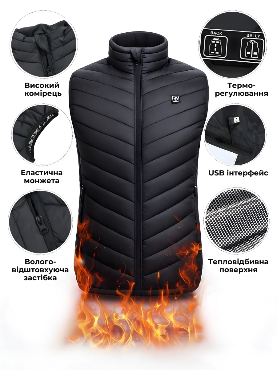 Жилет с подогревом от Power Bank USB 13 зон подогрева XL Черный (4815754715) - фото 7