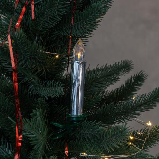 Набор светодиодных свечей с клипсами на елку из пластика 2х10 см 10 шт. Серебряный (150-81-9261-003)