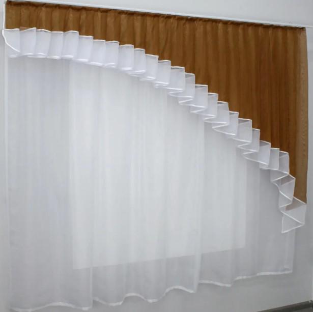 Занавеска на кухню/балкон с ламбрекеном шифон 200х170 см Коричневый/Белый (062к) - фото 4 Занавеска на кухню/балкон с ламбрекеном шифон 200х170 см Коричневый/Белый (062к) - фото 4