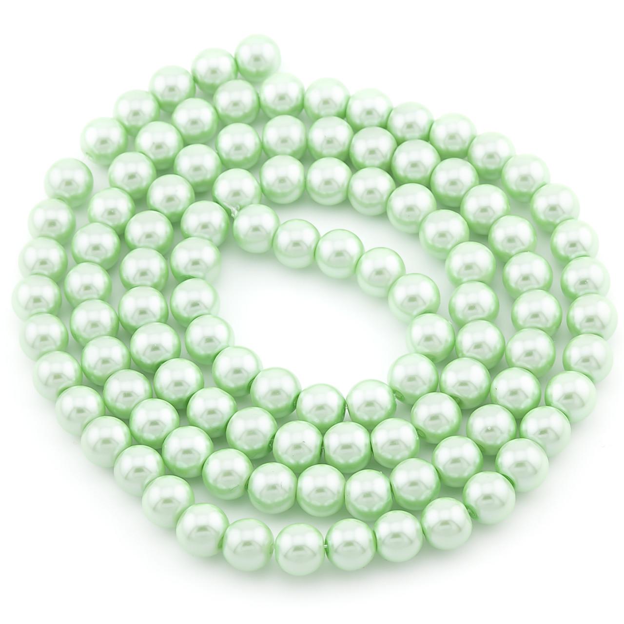 Бусины стеклянные на нитке под жемчуг 10 мм 80 см 90 шт. Зеленый (БЖ0010ш04)