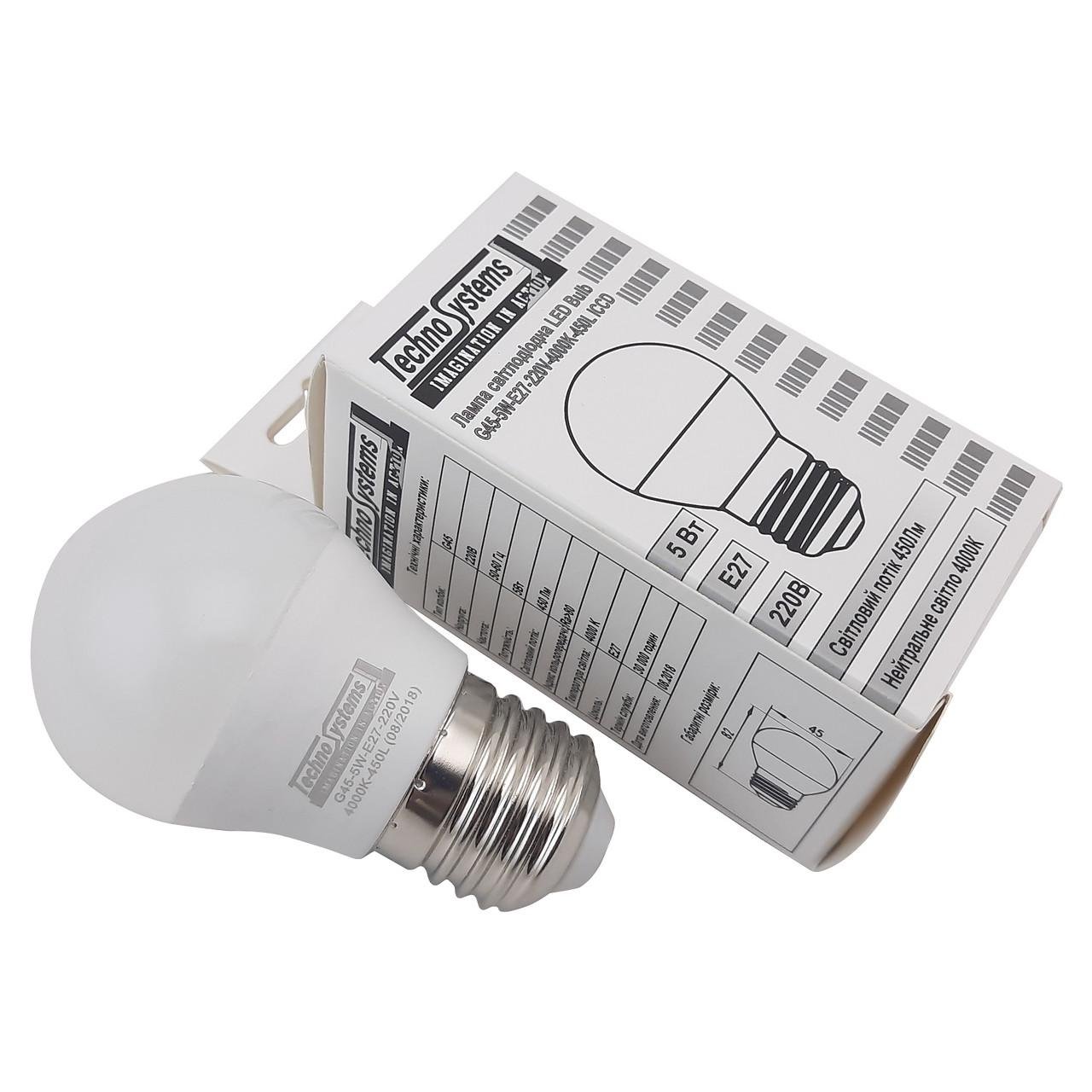 Лампа світлодіодна TechnoSystems LED Bulb G45 5Вт E27 4000К 450Лм ICCD (куля) TNSy5000037 - фото 2