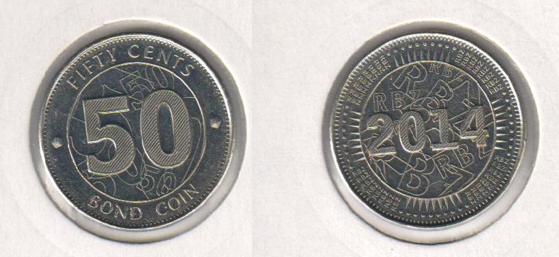 Коллекционная монета Зимбабве 50 центов 2014 UNC (KM#20)