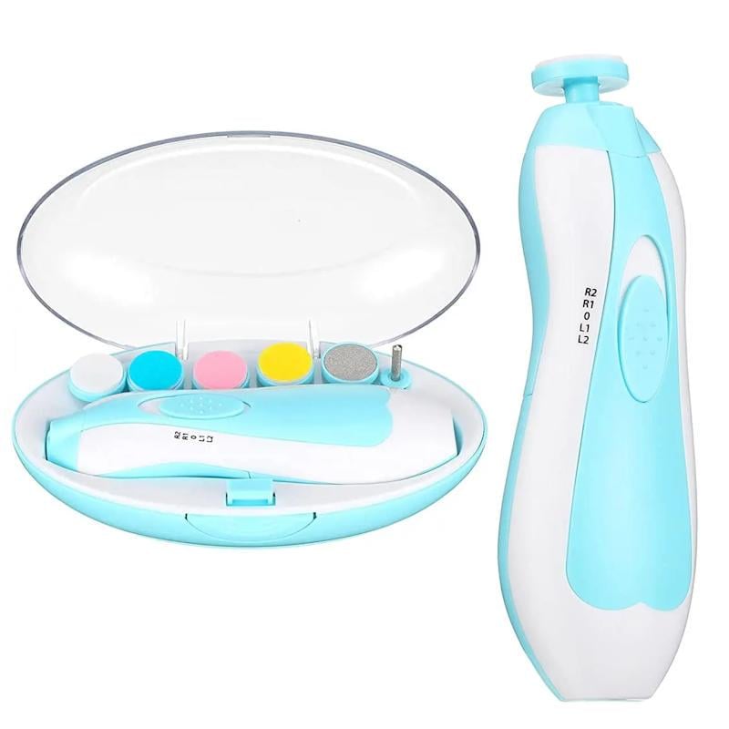 Тример електричний дитячий для нігтів з 6 насадками та підсвіткою у футлярі Блакитний (2689612477) - фото 2