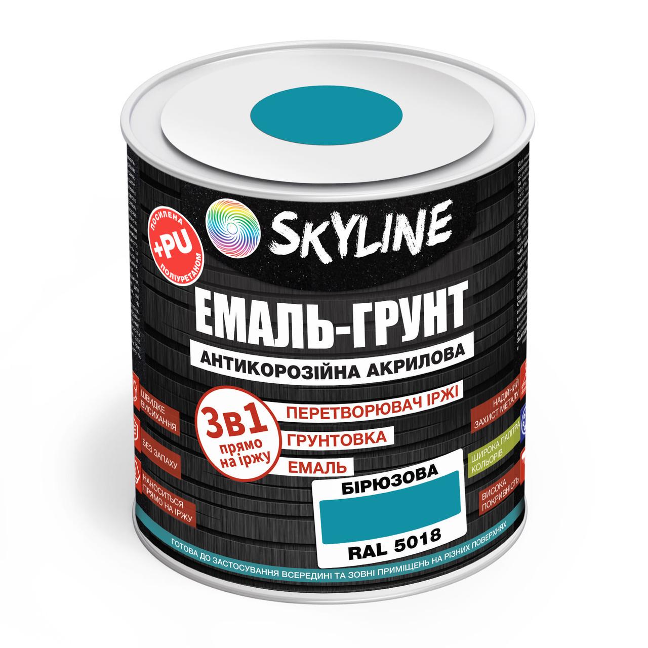 Емаль-грунт акрил-поліуретанова Skyline шовковисто-матова 0,9 кг RAL 5018 Бірюзовий (2180786429) - фото 1