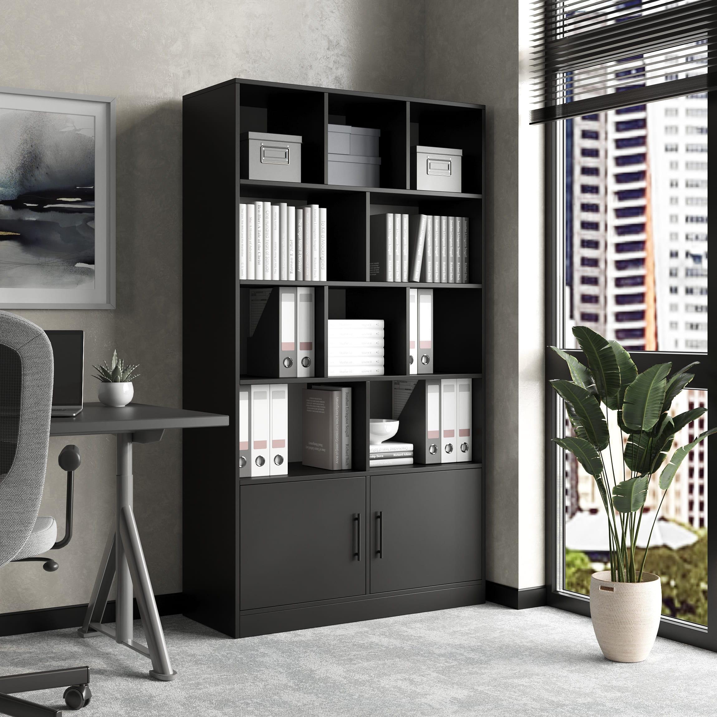 Шкаф-стеллаж на 2 дверки с открытыми полками Черный (380762)