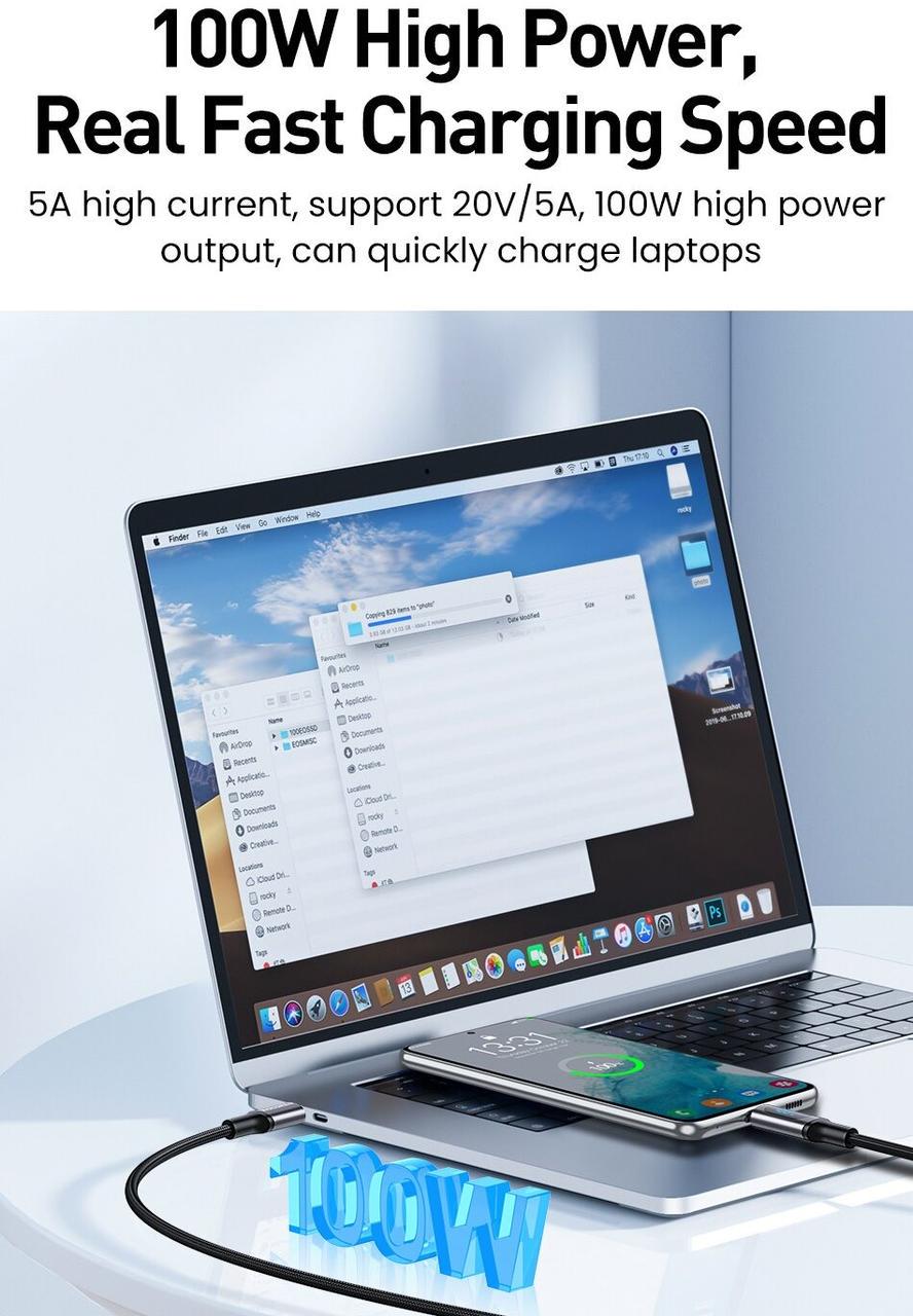 Кабель Rocoren Type-C PD 100W Fast Charge з дисплеєм (25397335) - фото 3