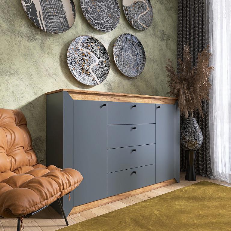 Комод Еверест Нордік-140 140х37.8х954 см Дуб крафт золотий/Графітовий (EVR-20635)