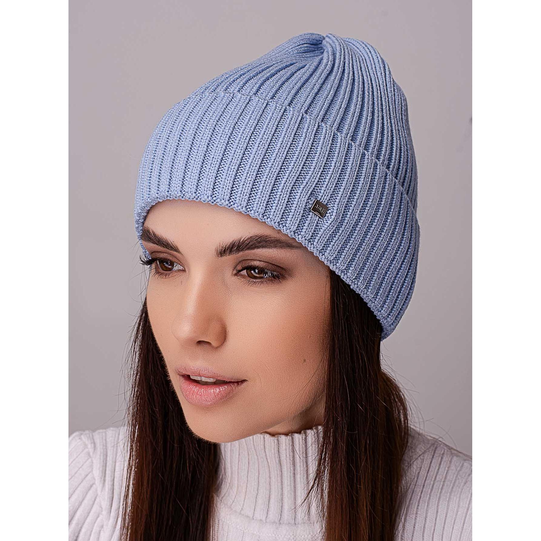 Шапка женский колпак с отворотом без подкладки в широкий рубчик Leks Ковель Небесный - фото 1 Шапка женский колпак с отворотом без подкладки в широкий рубчик Leks Ковель Небесный - фото 1