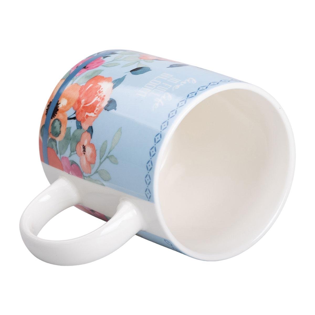 Кружка керамическая с цветочным принтом для чая и кофе 400 мл Голубой (5721)