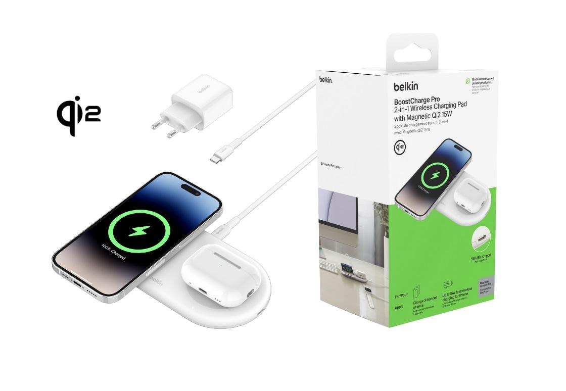 Зарядное устройство беспроводное Belkin 2в1 з Qi2 15 Вт с кабелем USB-C - USB-C 1,5 м Белый (WIZ021VFWH) - фото 9