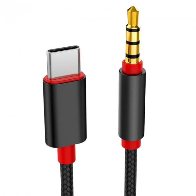 Кабель аудіо AUX SUNROZ USB Type-C-3,5 мм 1 м Black (A48357)