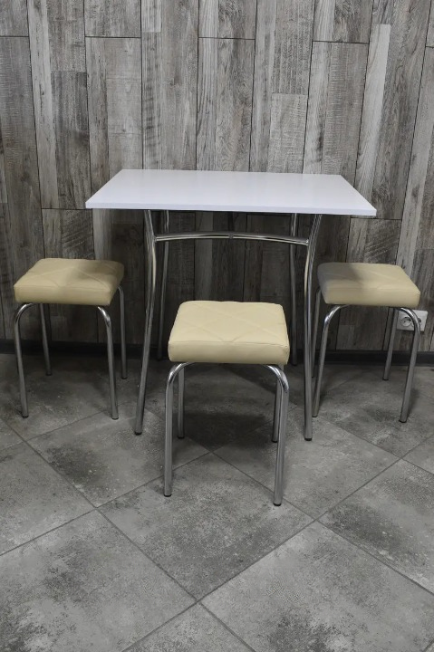 Кухонний комплект Tutty Lux Trio стіл/табурети 3 шт. в хром-каркасі 60х80х75 см Білий/Бежевий (28374639)
