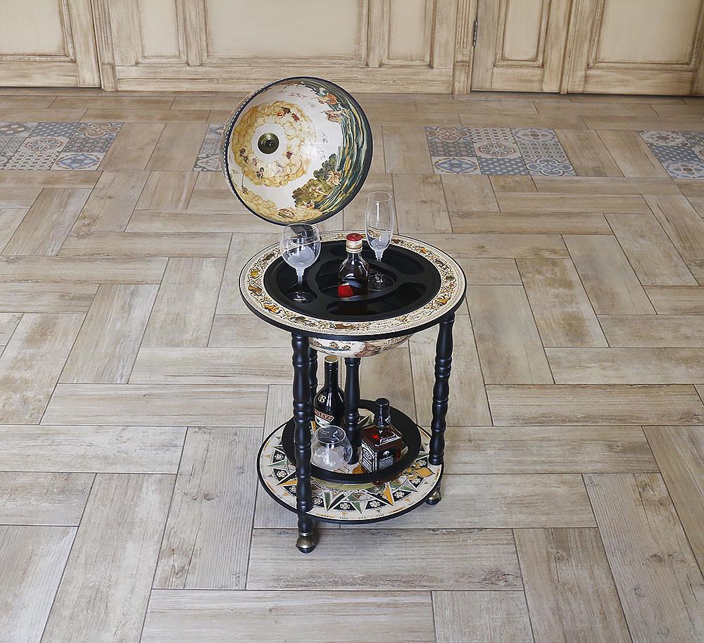 Минибар напольный Гранд Презент Глобус Карта мира 33 см Бежевый/Черный (33001W-B)