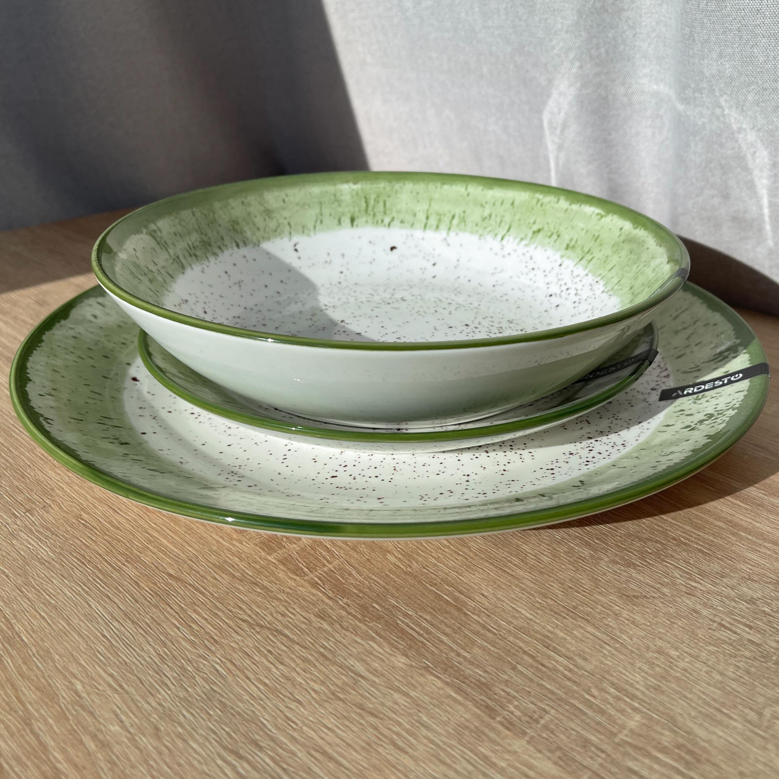 Столовый сервиз Ardesto Siena 3 предмета 1 персона фарфор Бело-зеленый - фото 6